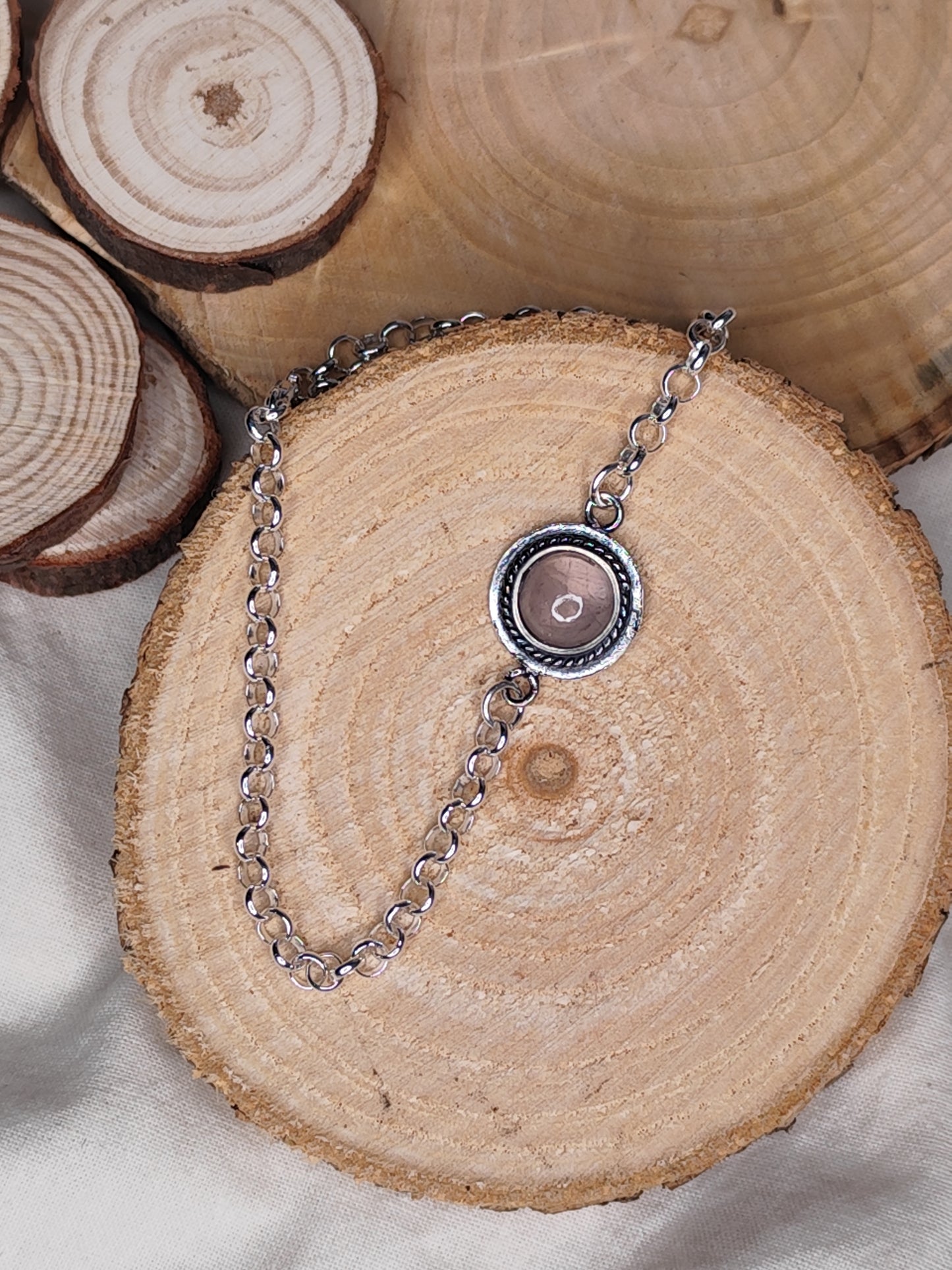 Pulsera lapislázuli / cuarzo rosa / piedra luna arcoiris