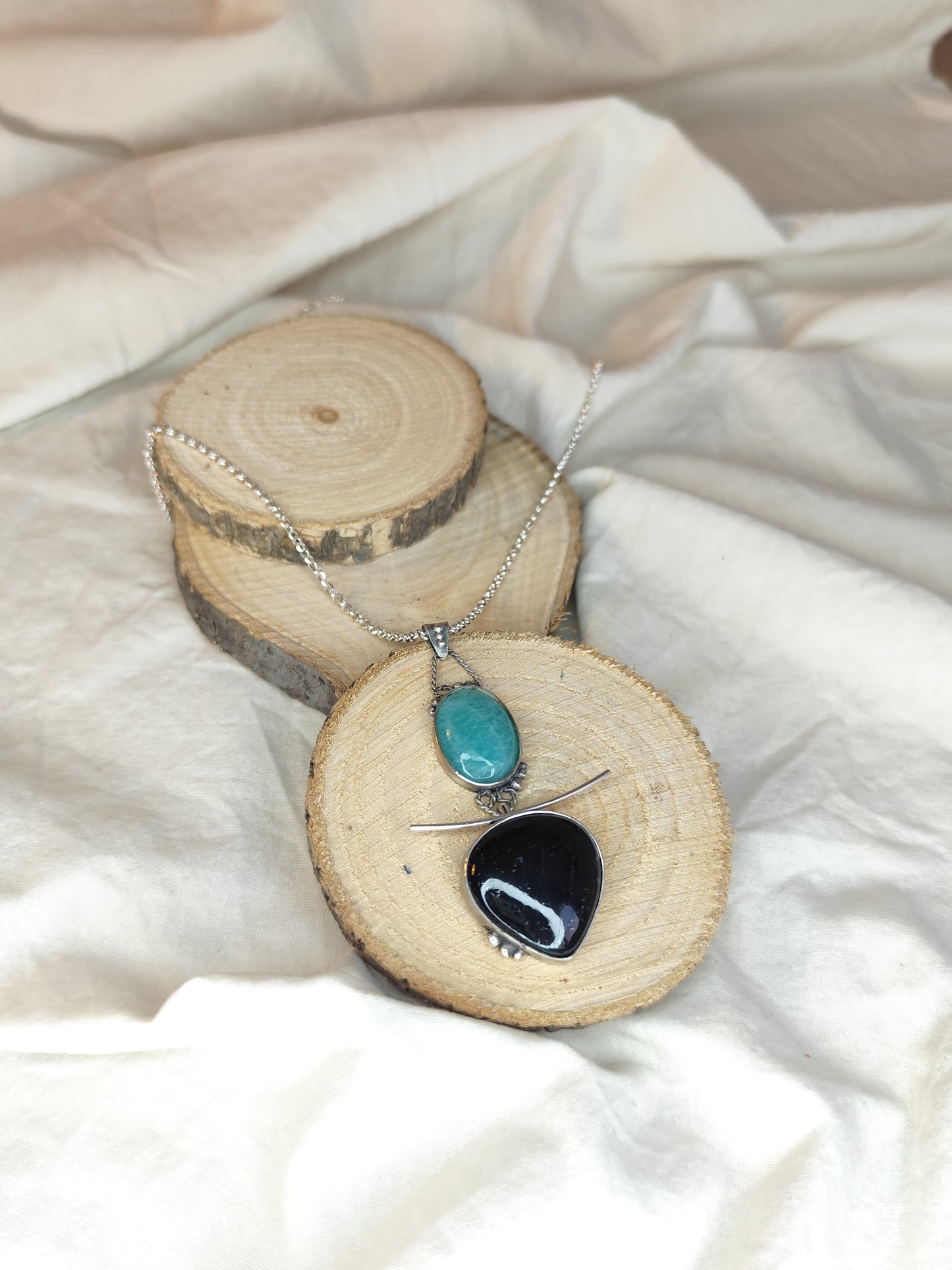 Collar desmontable turmalina negra y amazonita