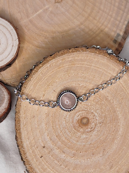 Pulsera lapislázuli / cuarzo rosa / piedra luna arcoíris. Joya artesanal en plata