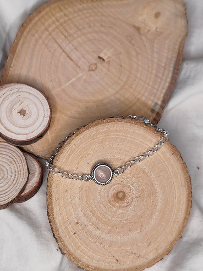 Pulsera lapislázuli / cuarzo rosa / piedra luna arcoíris. Joya artesanal en plata