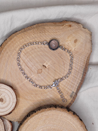 Pulsera lapislázuli / cuarzo rosa / piedra luna arcoíris. Joya artesanal en plata