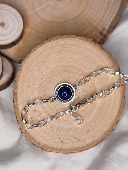 Pulsera lapislázuli / cuarzo rosa / piedra luna arcoíris. Joya artesanal en plata