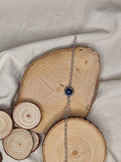 Pulsera lapislázuli / cuarzo rosa / piedra luna arcoíris. Joya artesanal en plata