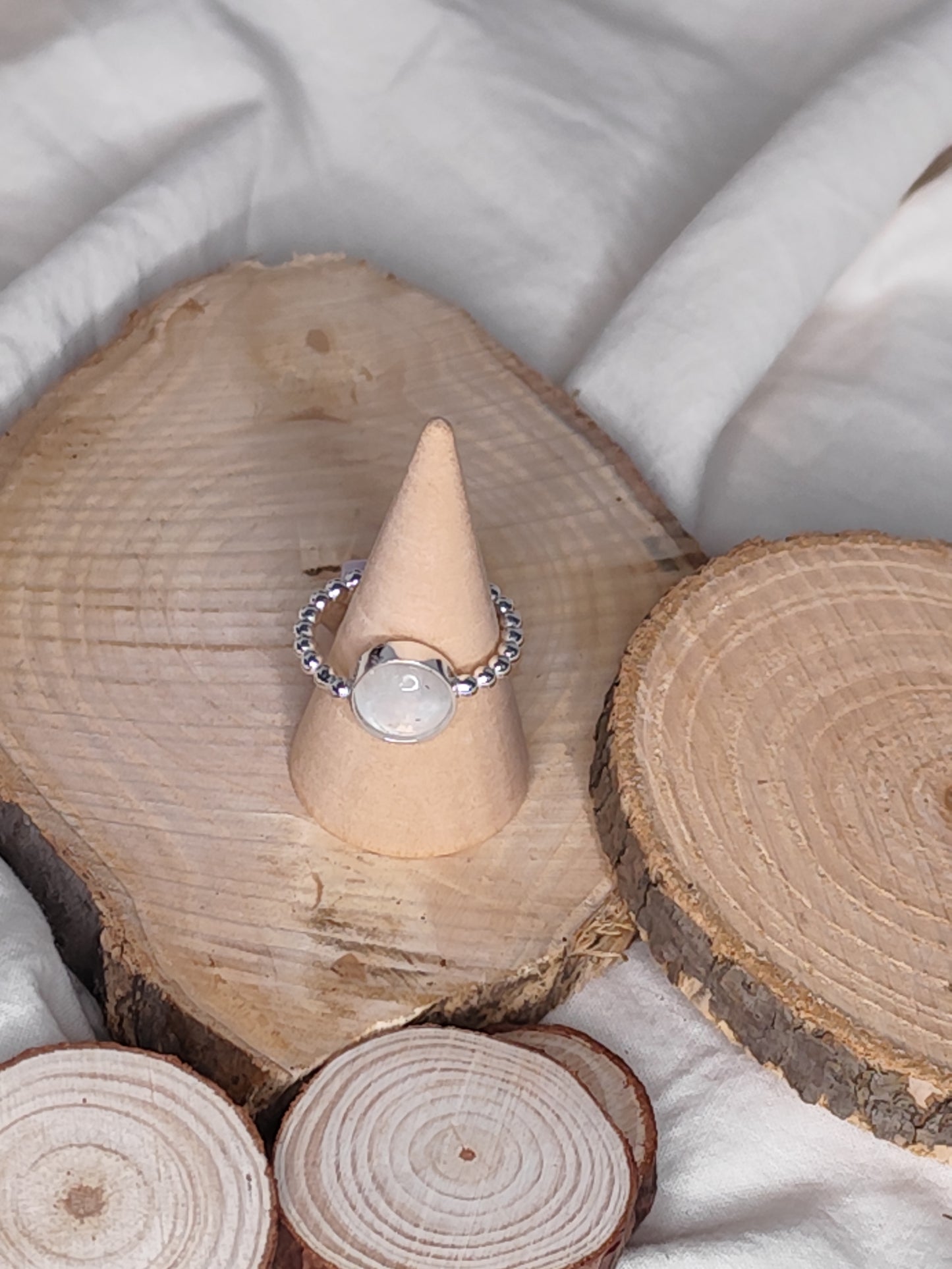 Anillo piedra luna/cuarzo rosa