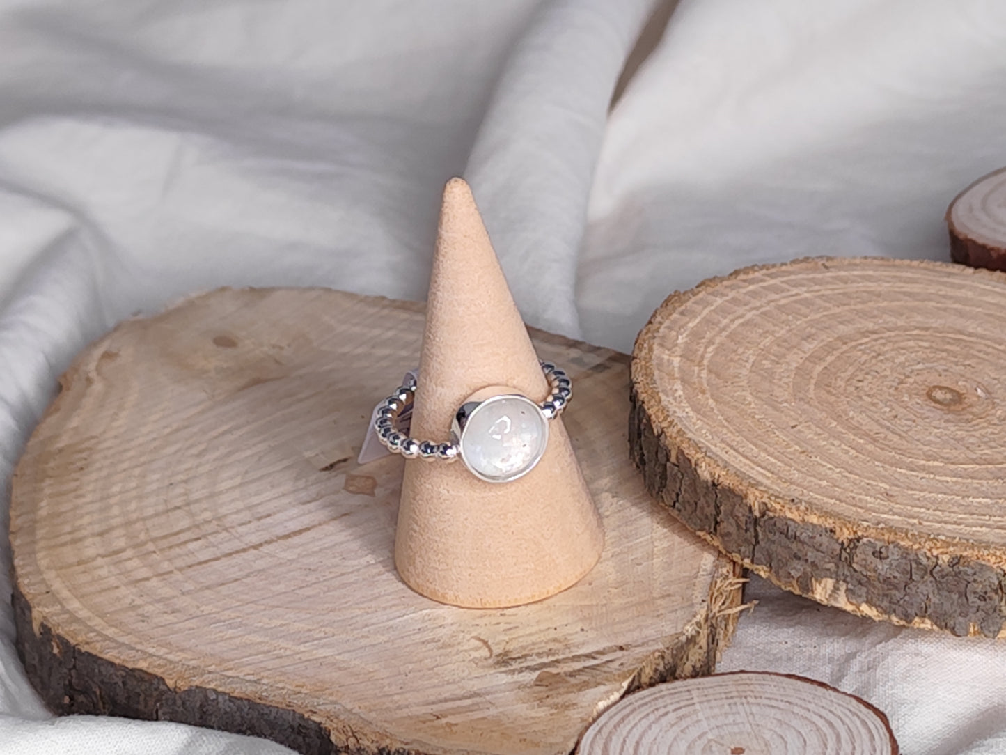 Anillo piedra luna/cuarzo rosa