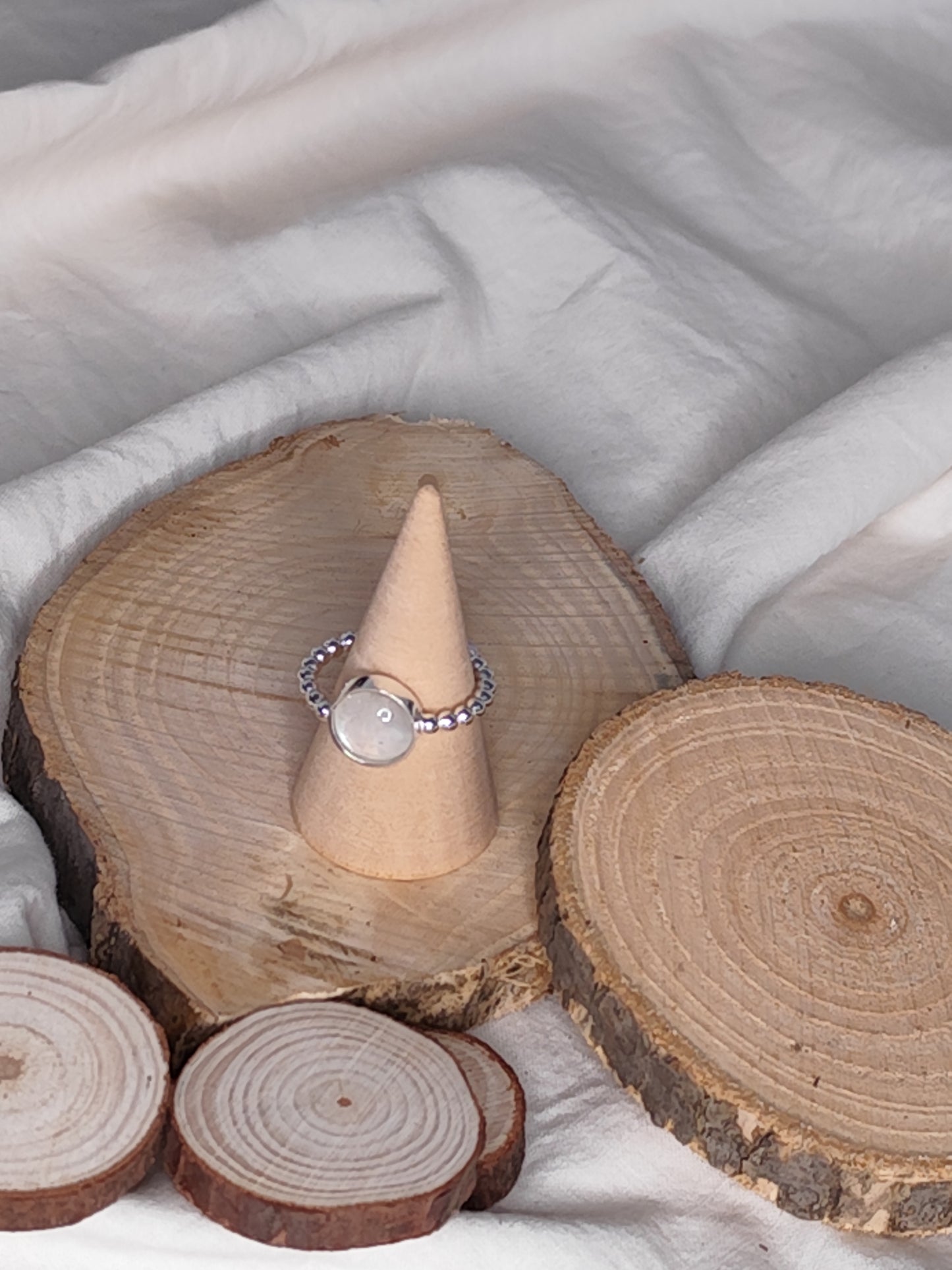 Anillo piedra luna/cuarzo rosa