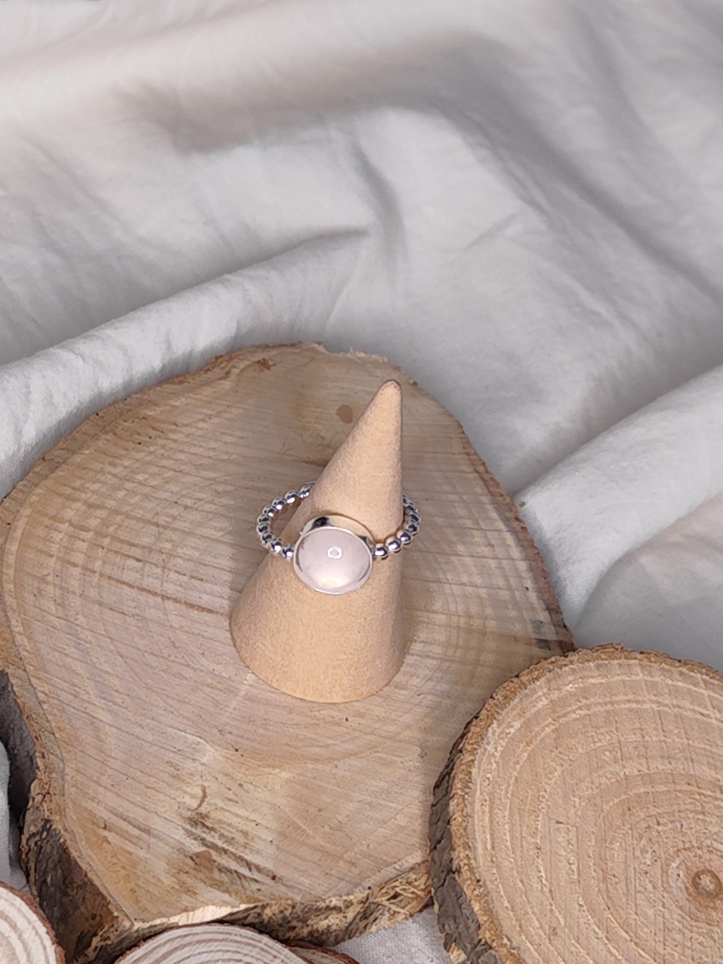Anillo piedra luna/cuarzo rosa