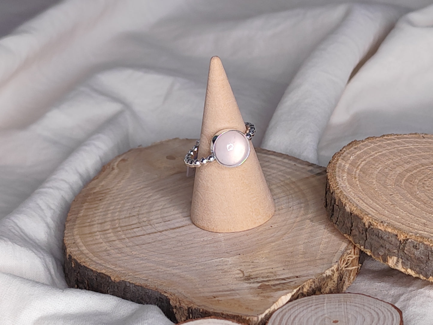 Anillo piedra luna/cuarzo rosa