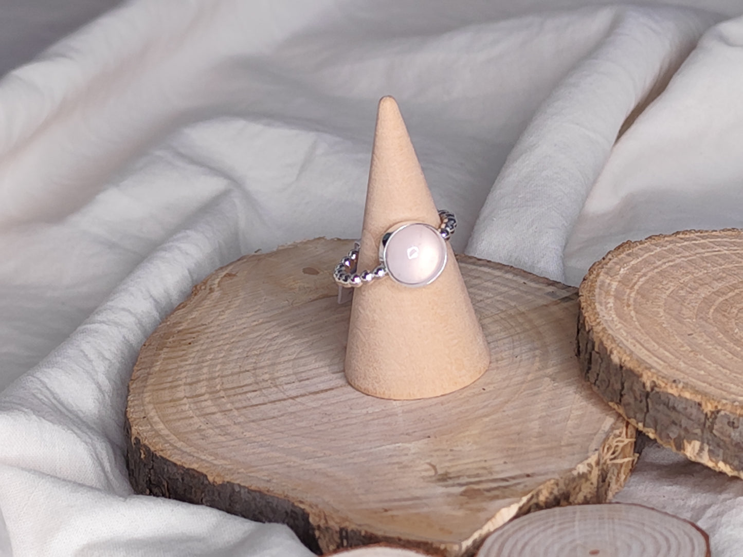Anillo piedra luna/cuarzo rosa