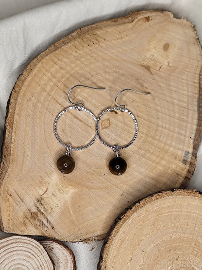 Pendientes aro y piedra. Joya artesanal en plata