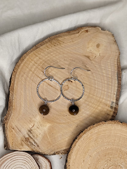 Pendientes aro y piedra. Joya artesanal en plata