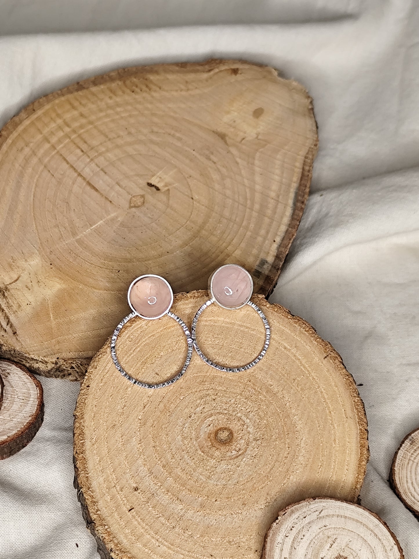 Pendientes multiposición piedra luna / cuarzo rosa