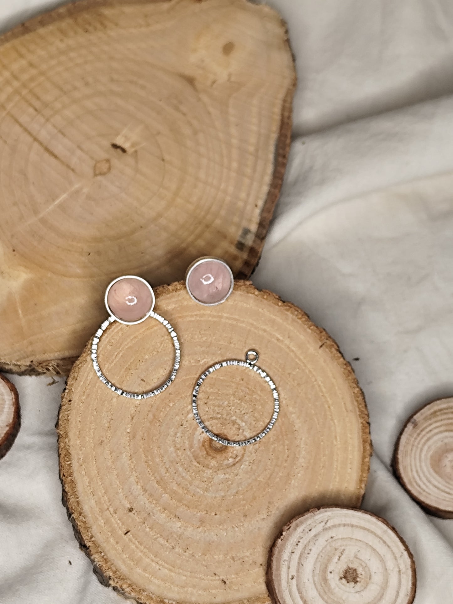 Pendientes multiposición piedra luna / cuarzo rosa